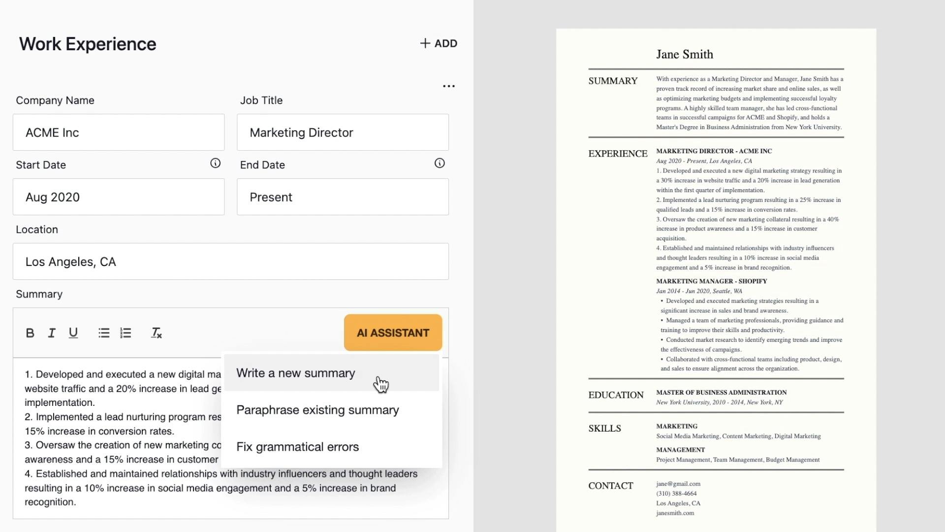 AI Assistant helps with your resume