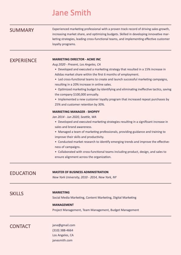 Template Resume Minimalist Custom