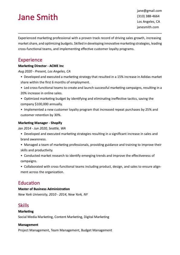 Template Resume White Custom