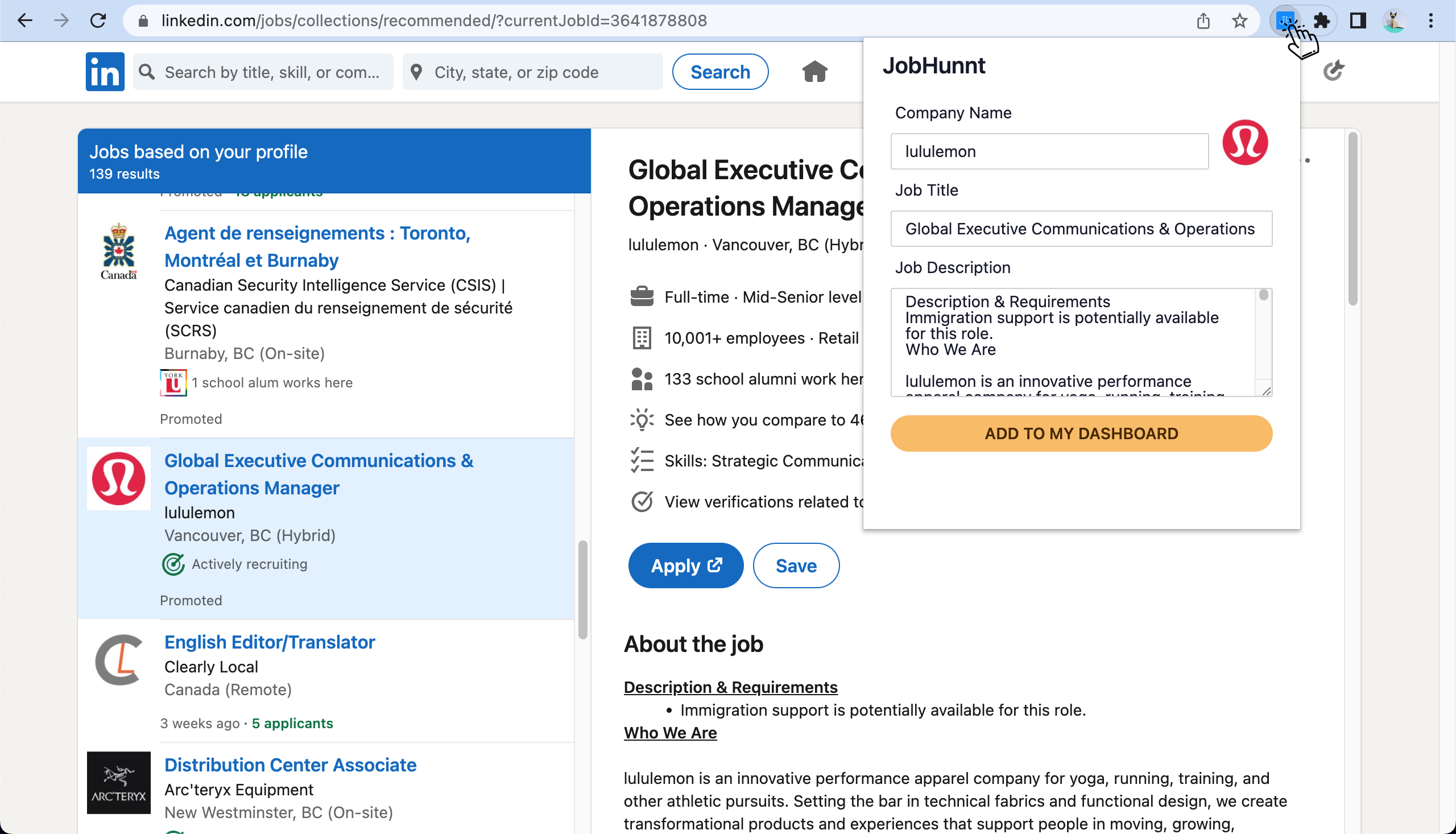 Collect jobs without leaving LinkedIn